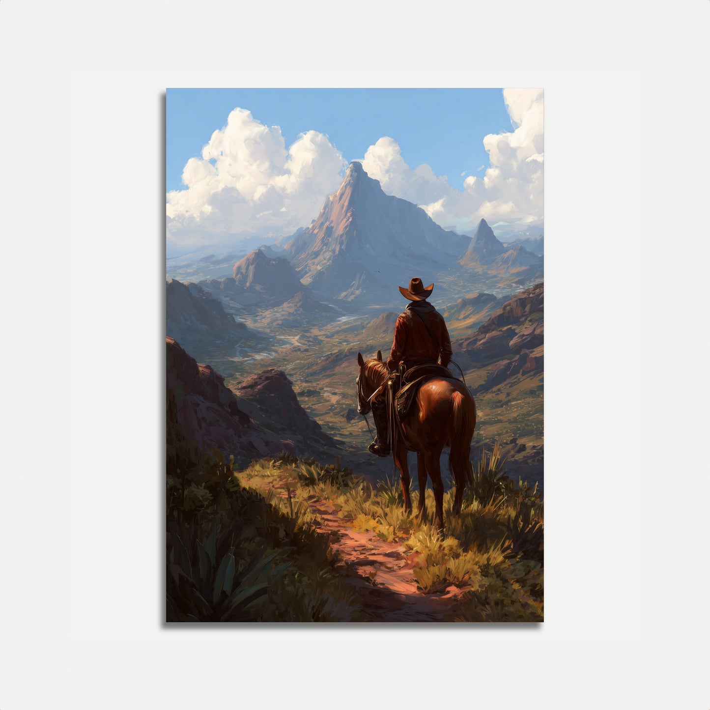 Lone Cowboy Mountain Landscape Poster
