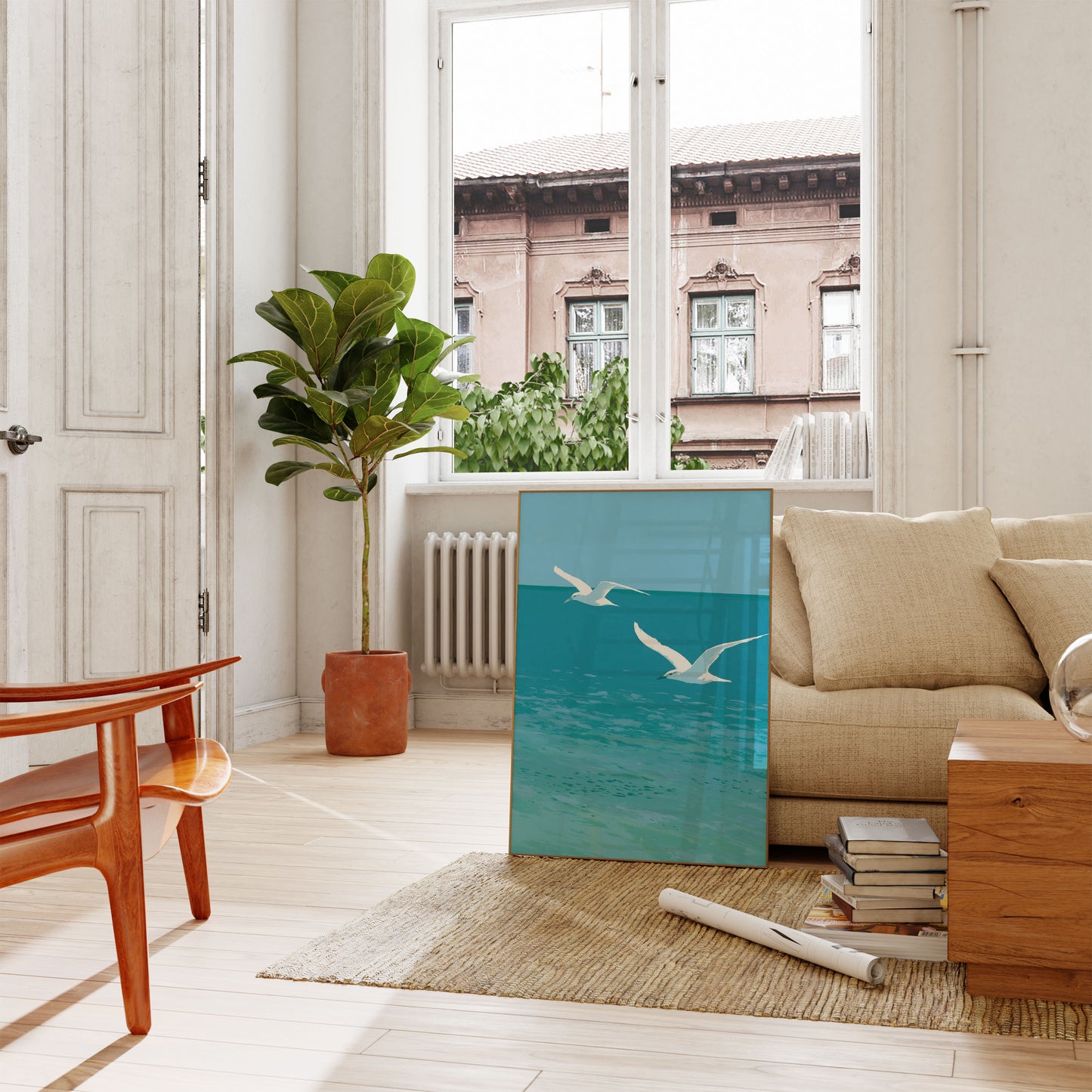Graceful Seabirds Over Ocean Poster