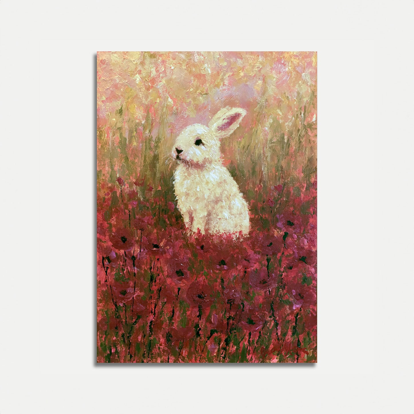 Poster : Lapin Blanc dans Champ de Fleurs Sauvages
