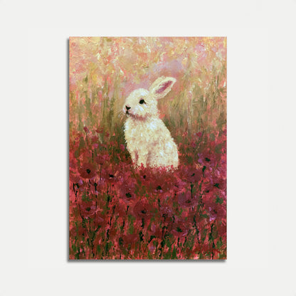 Poster : Lapin Blanc dans Champ de Fleurs Sauvages