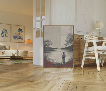 Fisherman by the Lake Poster