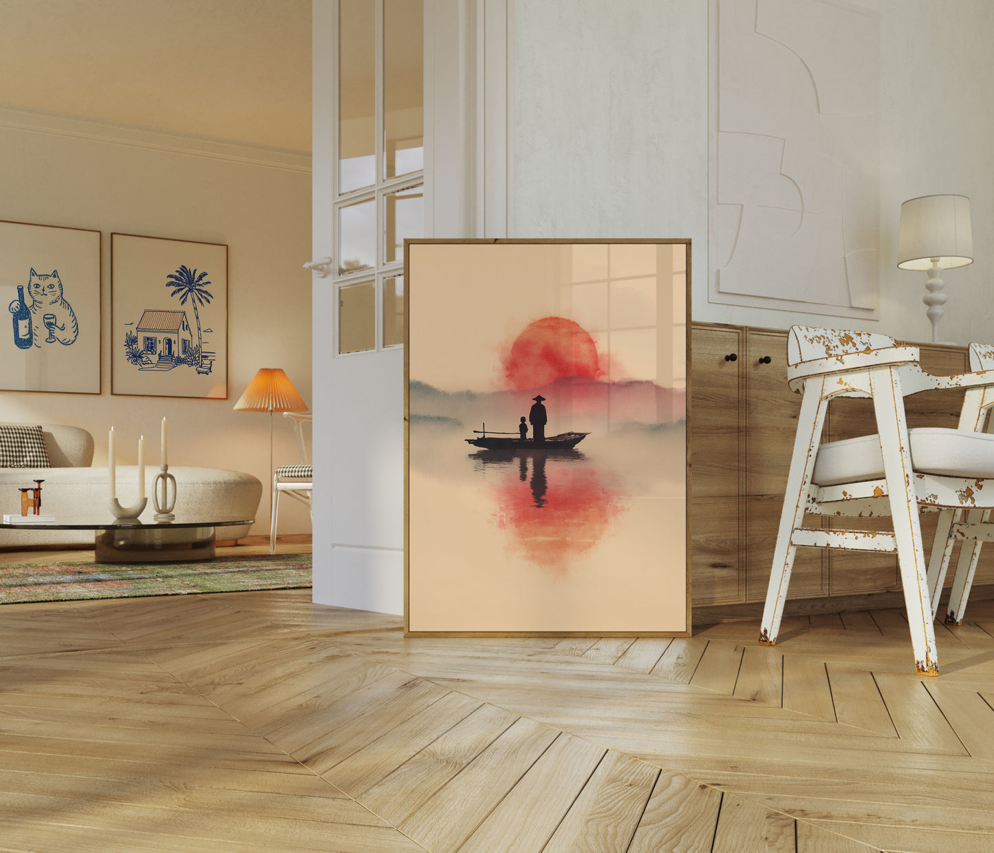 Rolig Solopgang Flod Plakat