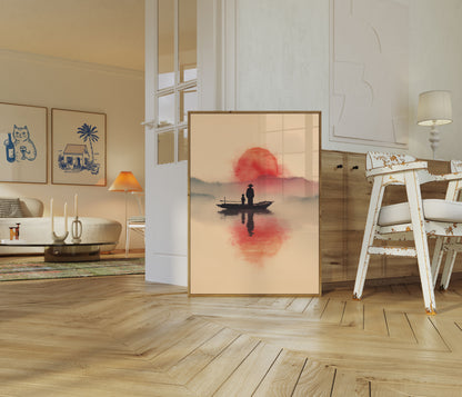 Rolig Solopgang Flod Plakat