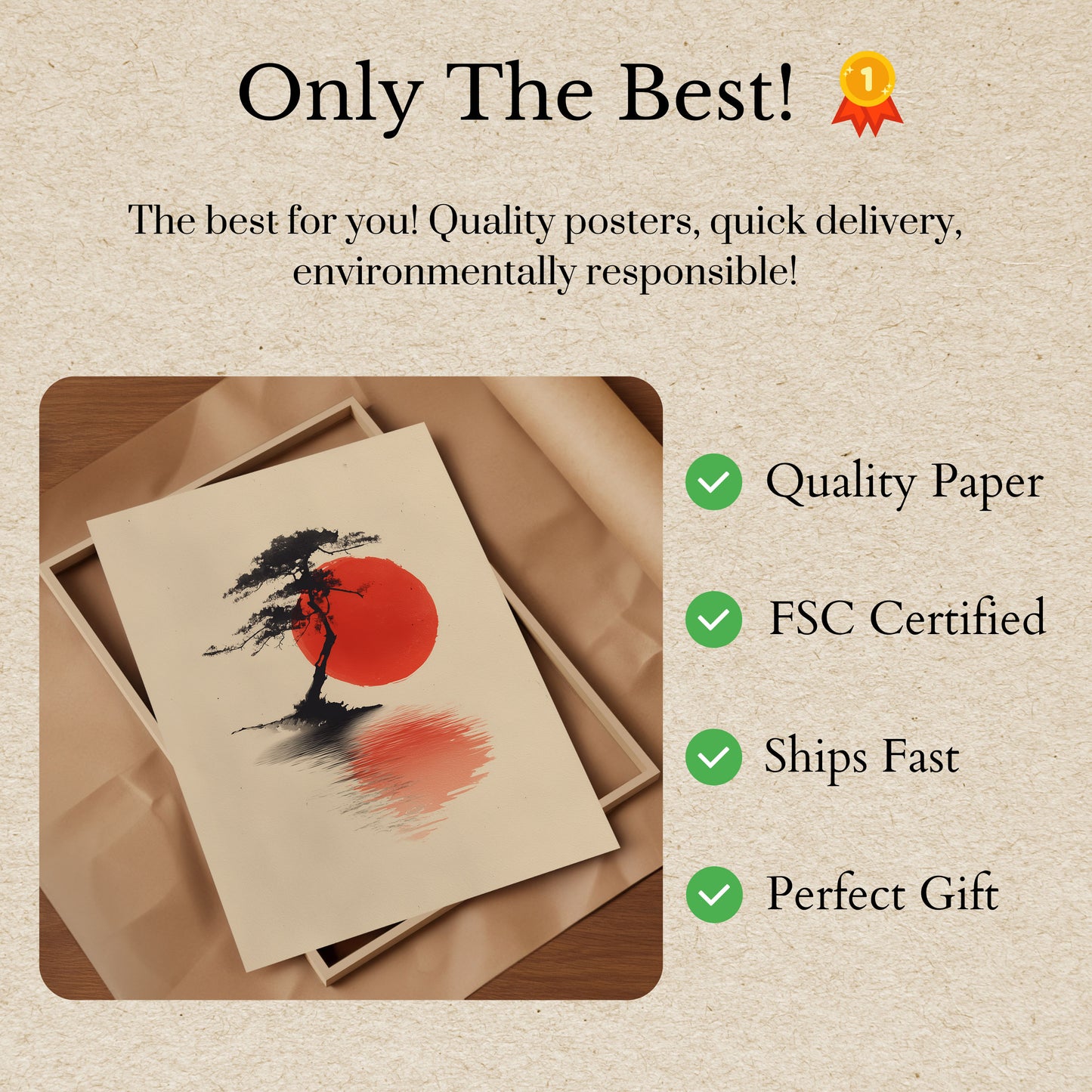 Bonsai Tree and Red Sun Poster