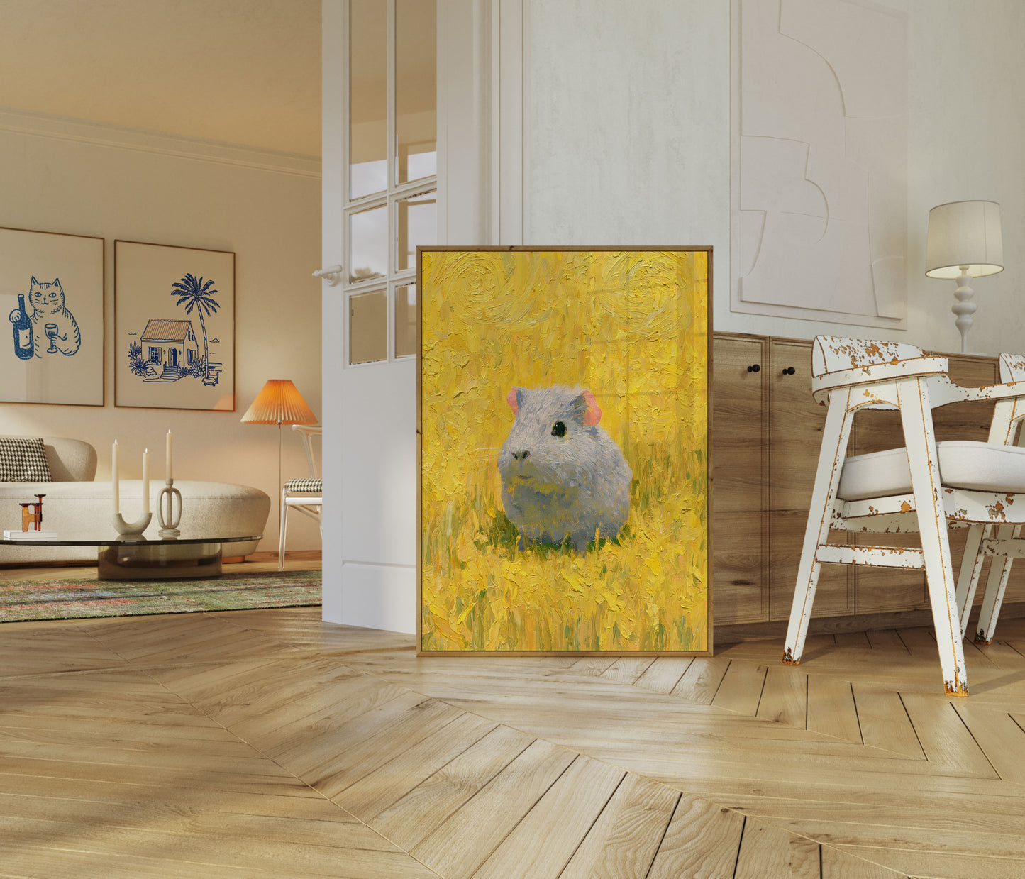 White Guinea Pig Portrait Poster