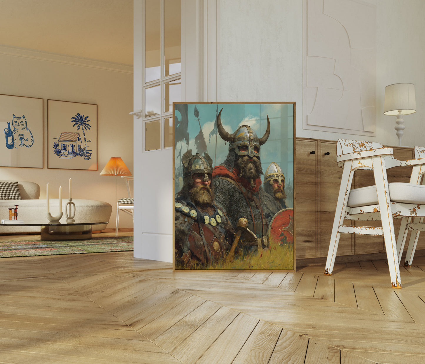 Póster de guerreros vikingos listos para la batalla