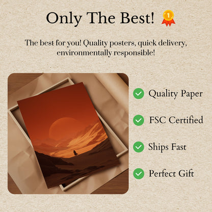 Póster cinematográfico del atardecer en el desierto de dunas