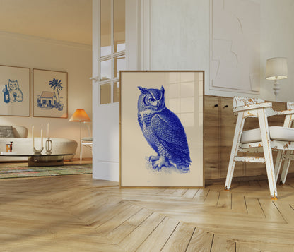Blue Owl Illustration Poster