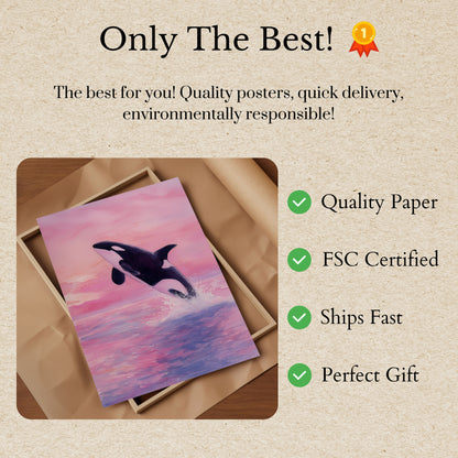 Leaping Orca Ocean Sunset Poster