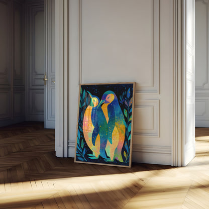 Affiche Pingouins Colorés S'Embrassant