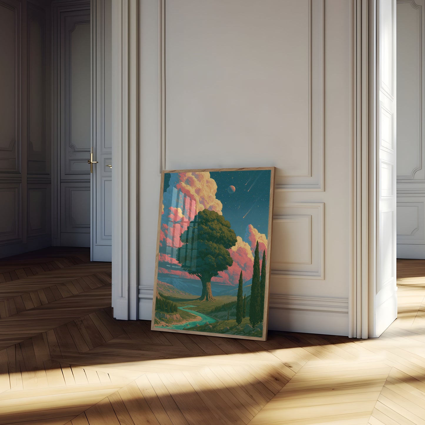 Mystical Landscape With Ancient Tree Poster