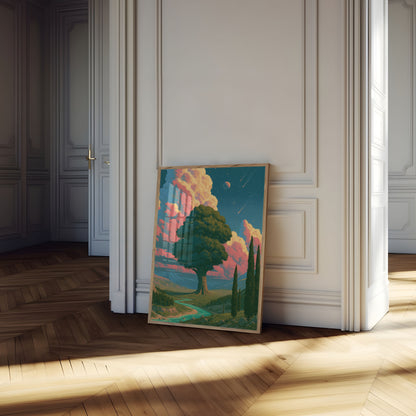 Mystical Landscape With Ancient Tree Poster