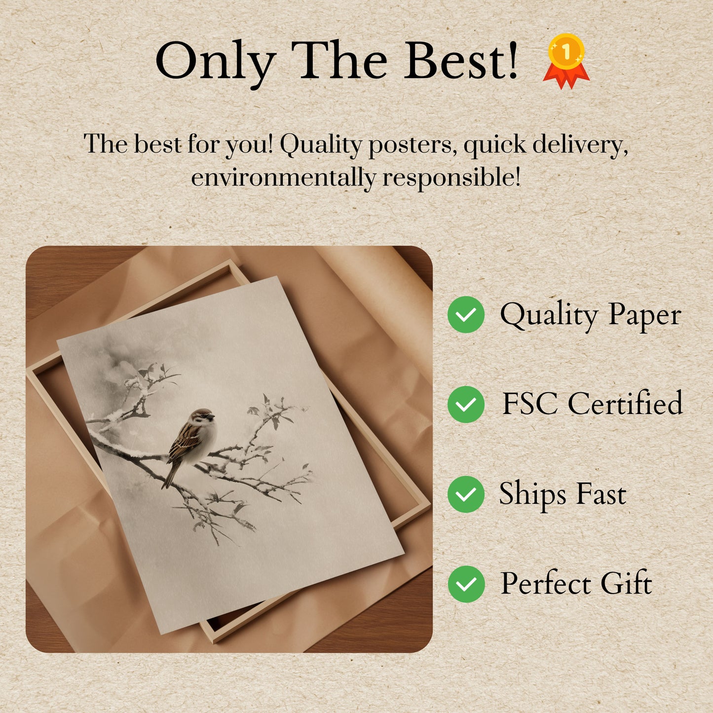 Sparrow on Frosted Branch Poster