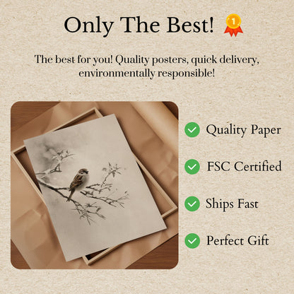 Sparrow on Frosted Branch Poster