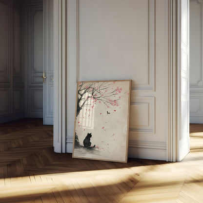Sakura Cat Contemplation Poster