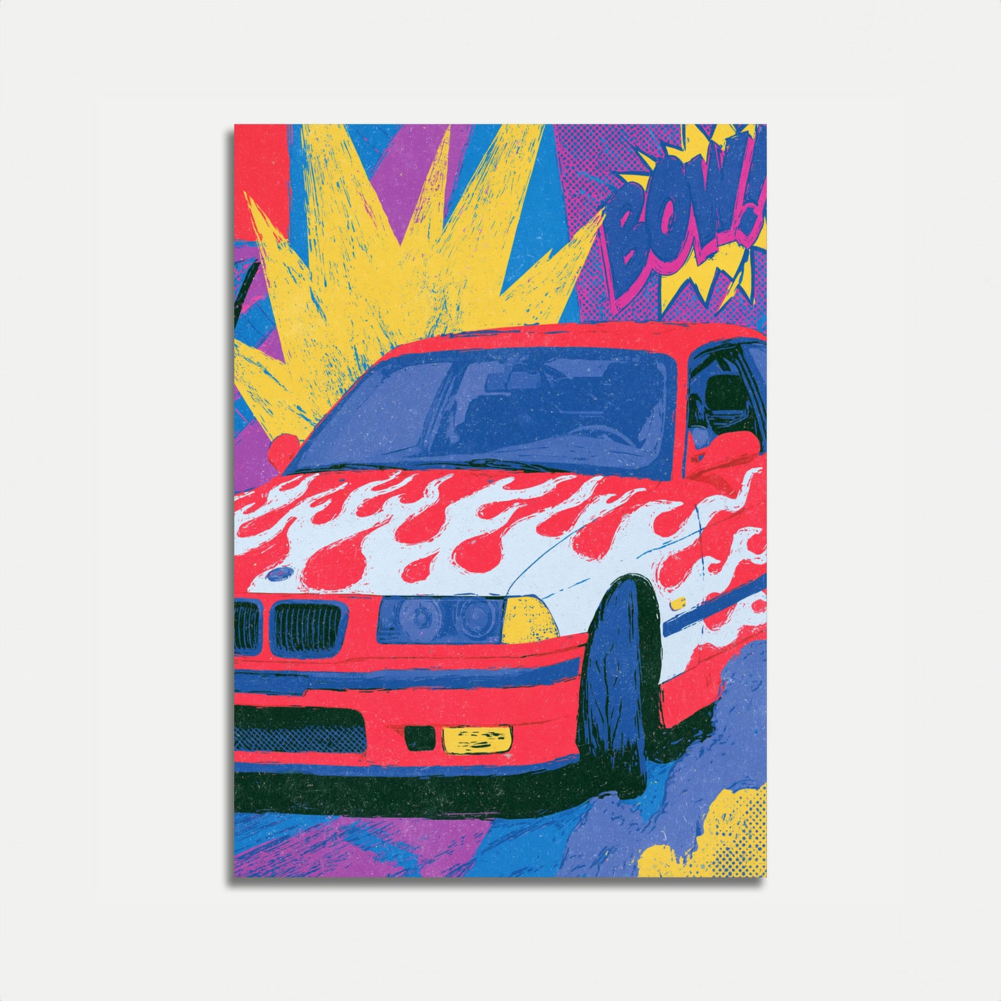 Flaming Race Car Pop Art Plakat