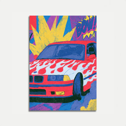 Flaming Race Car Pop Art Plakat