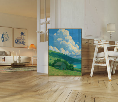 Poster Cottage Valle Lago Montagna