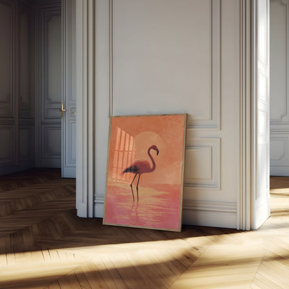 Flamingo Zonsondergang Reflectie Poster