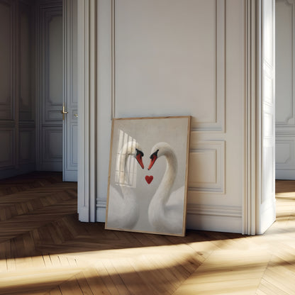 Swans in Love Heart Poster