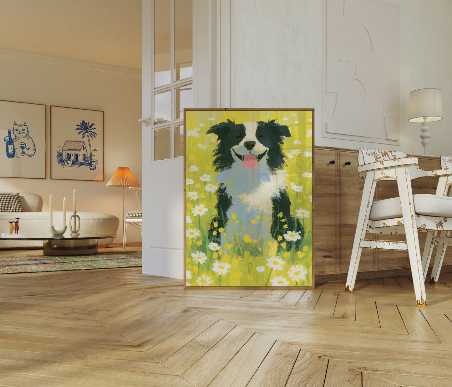 Happy Dog in Flower Field Poster