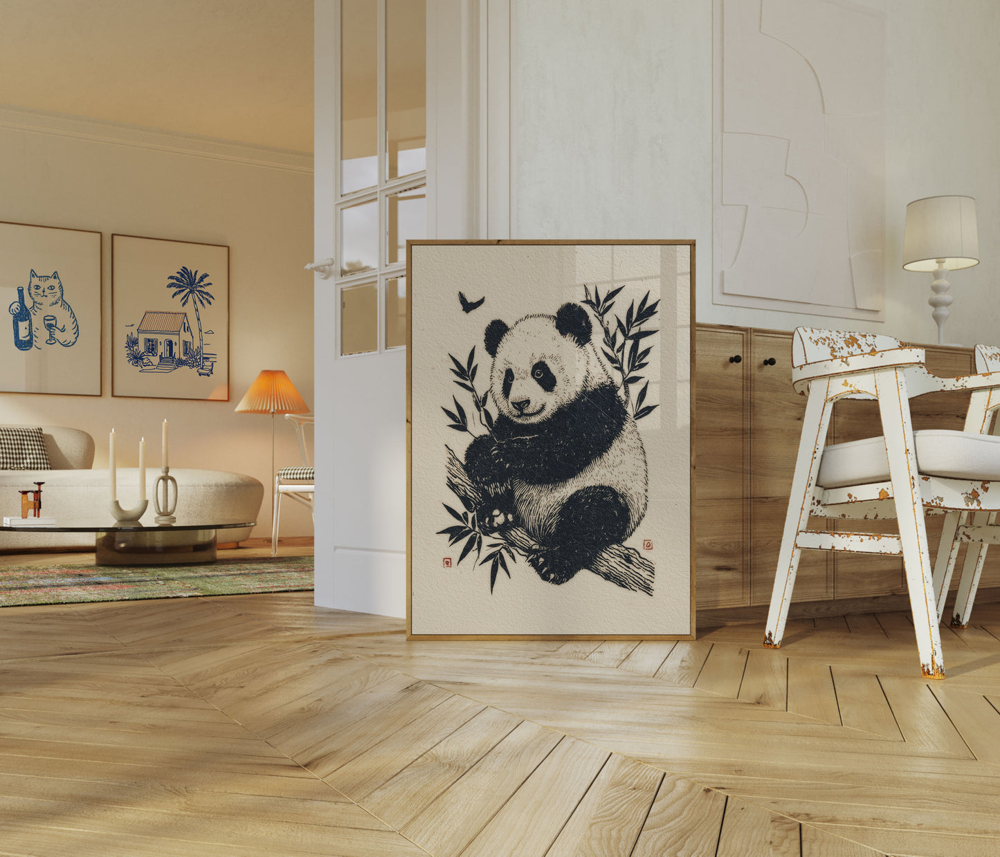 Póster de panda del bosque de bambú