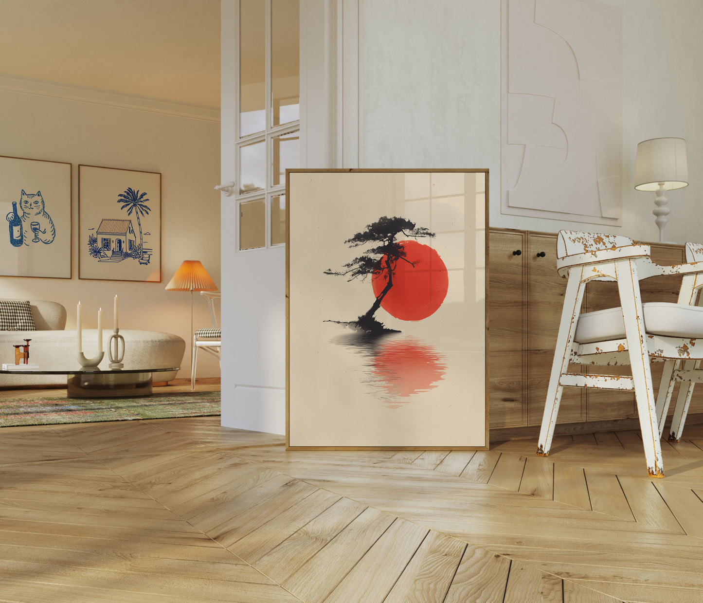 Bonsai Tree and Red Sun Poster