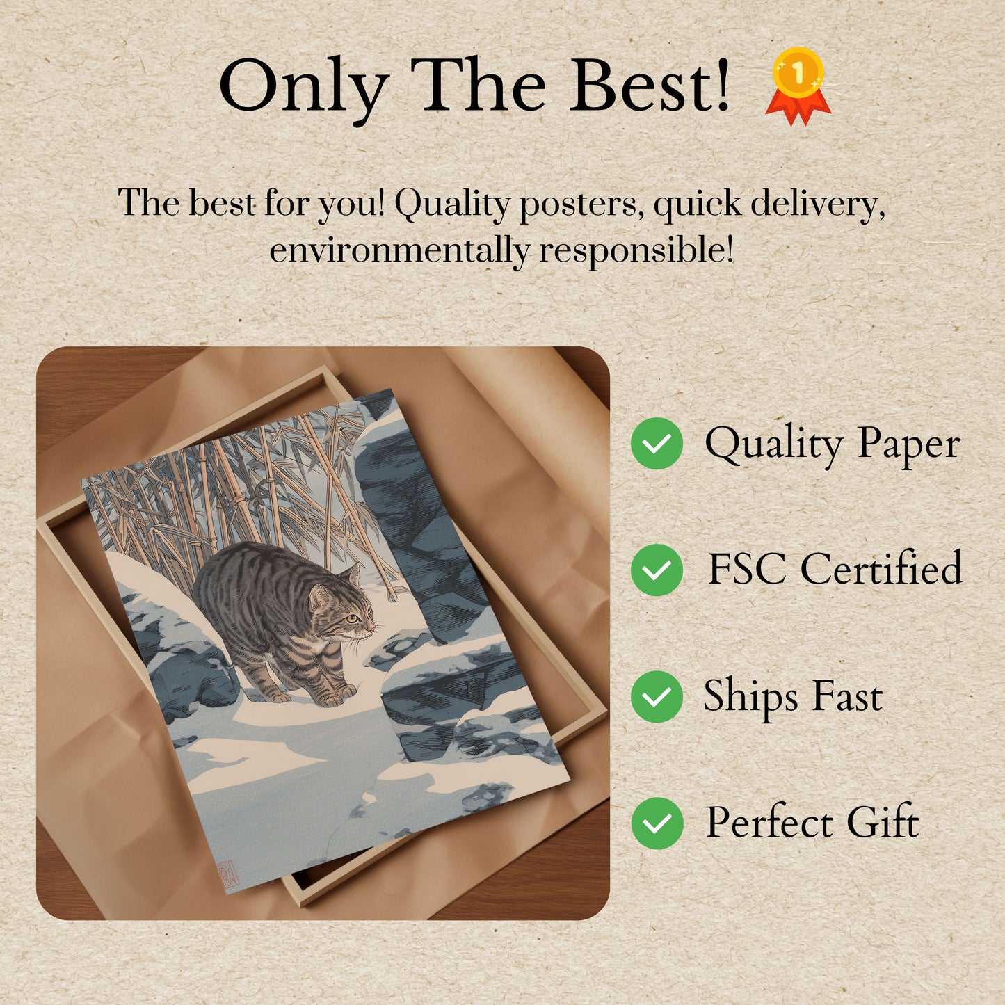 Tabby Cat in Winter Snow Poster