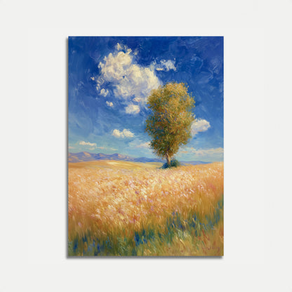 Solitary Tree in Golden Field Poster