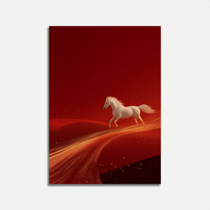 White Stallion on Red Horizon Poster