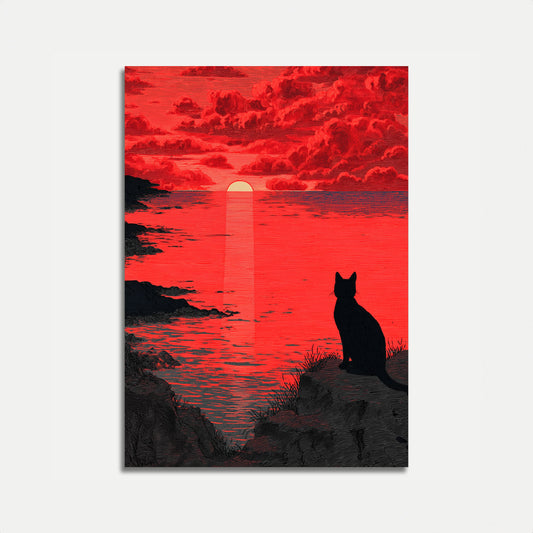 Affiche Chat Regardant le Coucher de Soleil