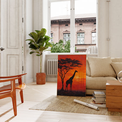 Poster Giraffa Tramonto Africano