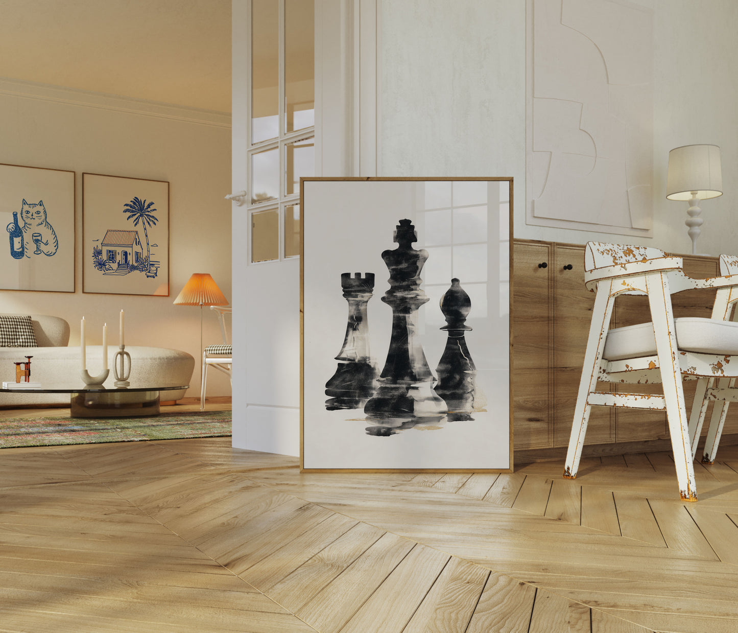 Plakát s kouřovými šachovými figurkami