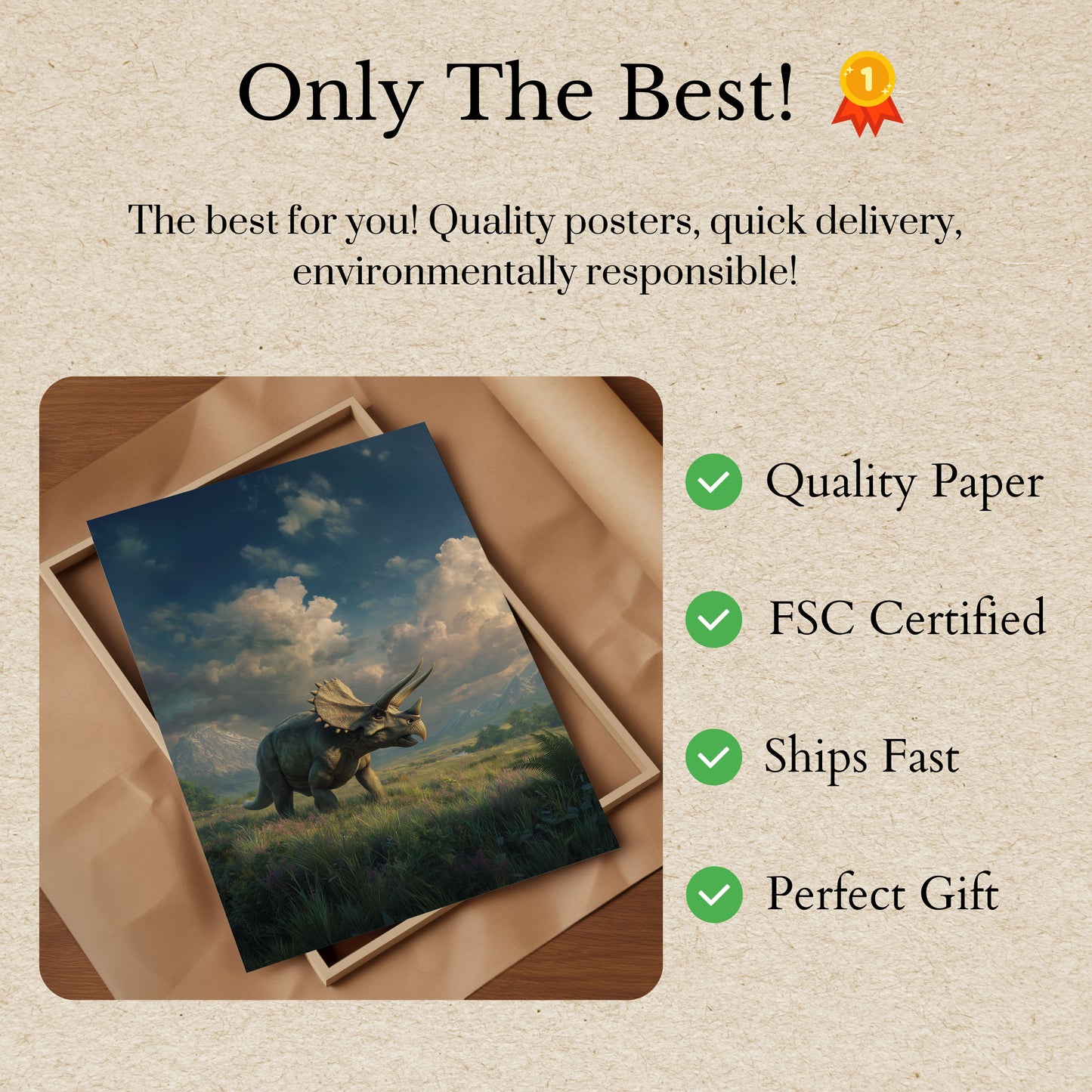 Ancient Triceratops Mountain Landscape Poster