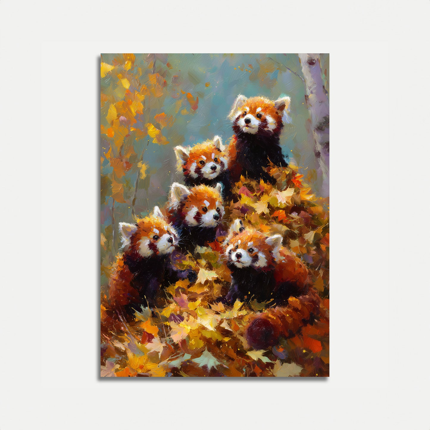 Affiche Pandas Roux dans les Feuilles d'Automne