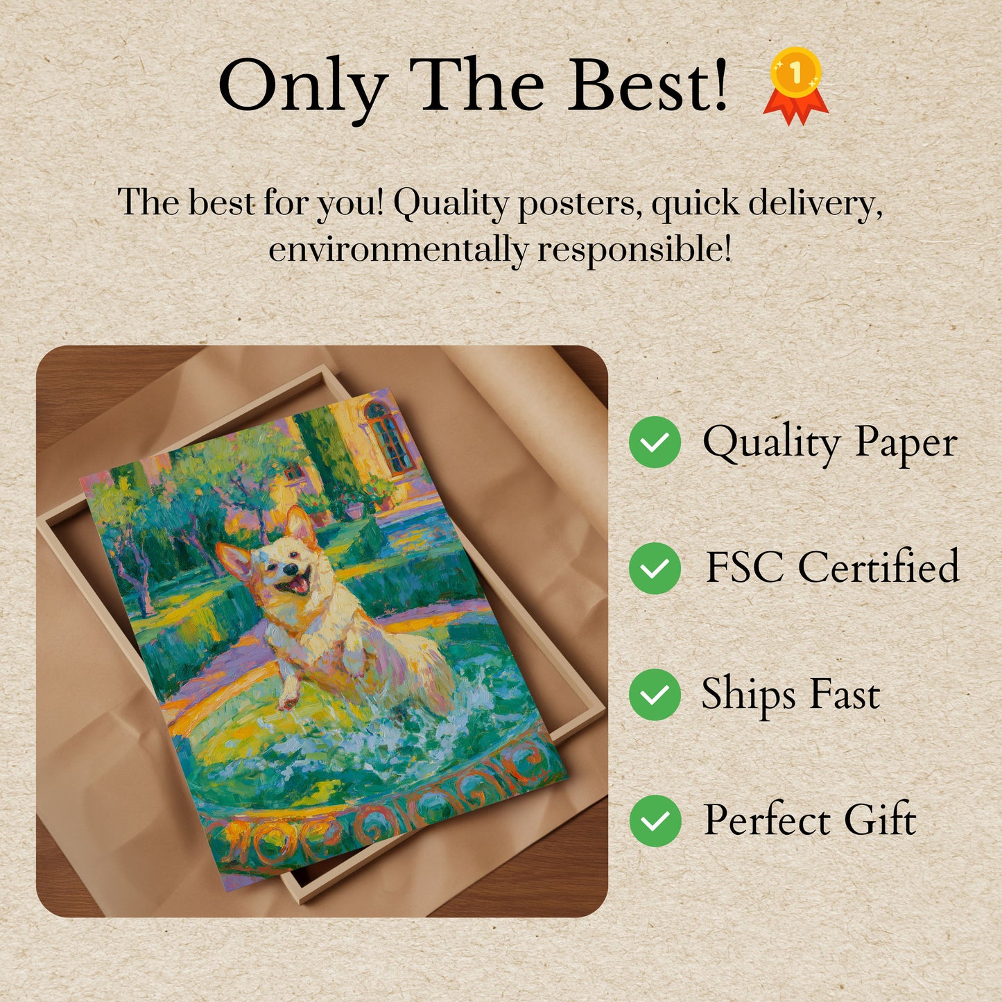 Happy Corgi in Vibrant Garden Poster