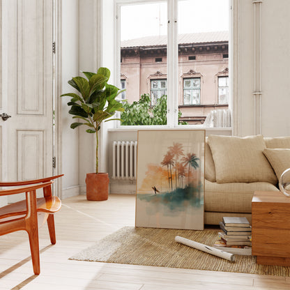 Surfer with Palm Trees Poster
