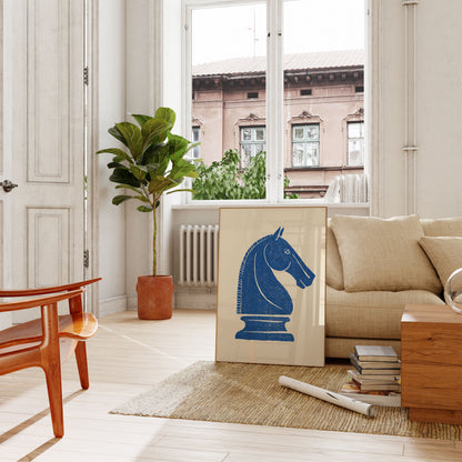 Blue Knight Chess Piece Poster