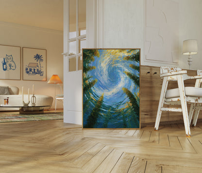 Swirling Sky Through Forest Poster