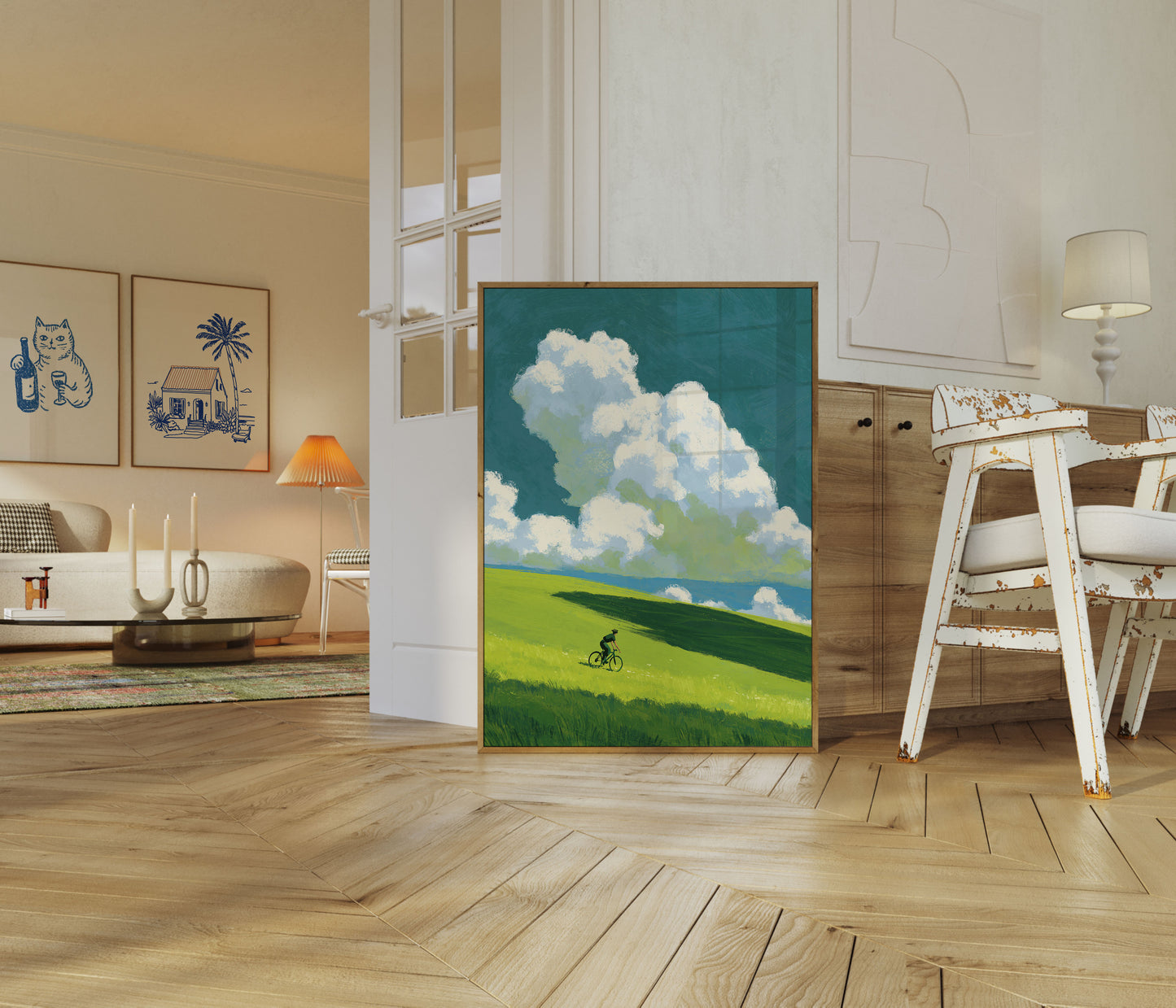 Cyclist on Rolling Hills Poster