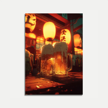 Japanese Beer Lantern Night Poster