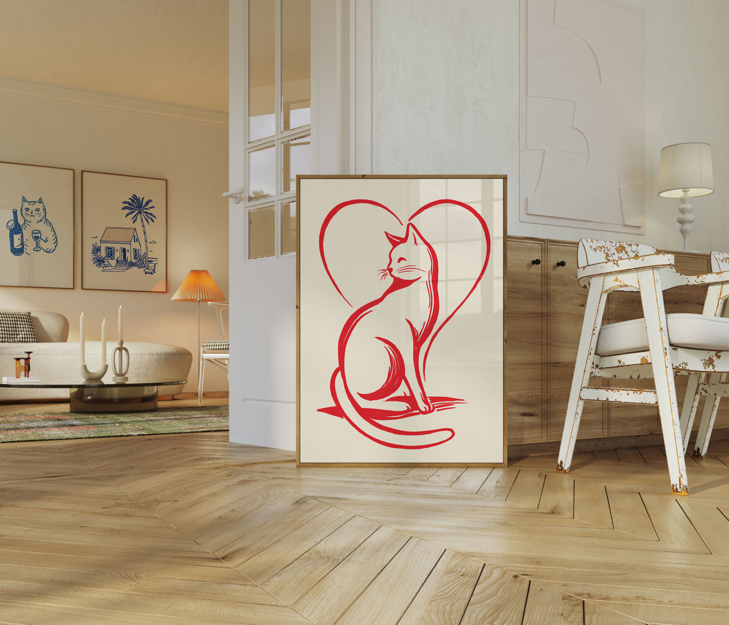 Cat Love Heart Line Poster