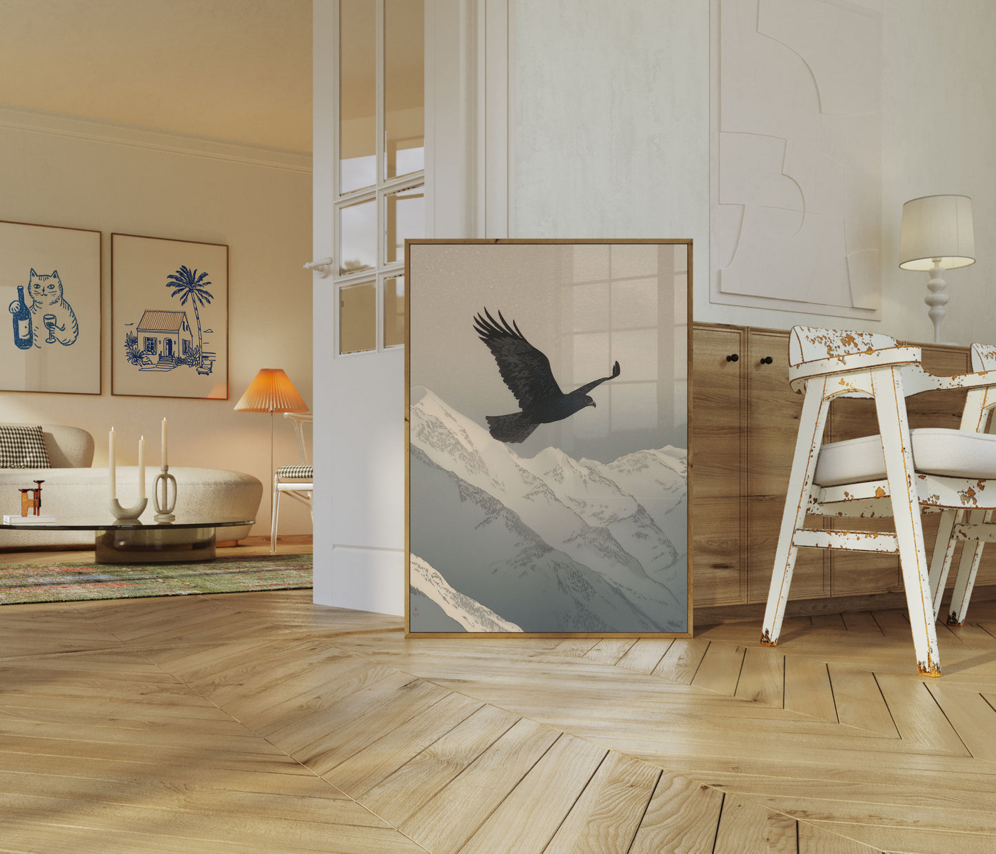 Pôster da Águia Sobrevoando Montanhas Nevadas