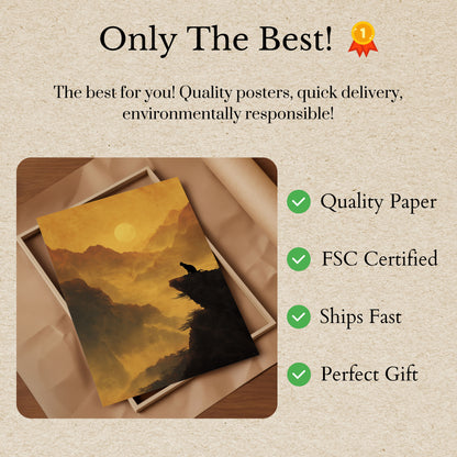 Pôster Silhueta de Gato de Montanha ao Pôr do Sol