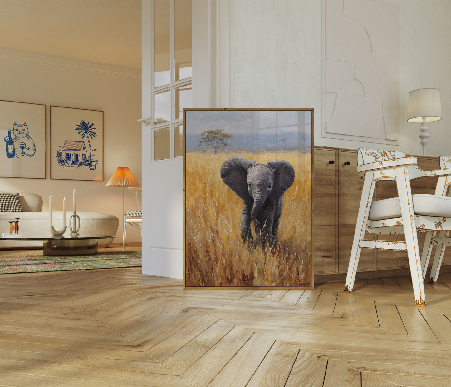 Baby Elephant Grasslands Poster