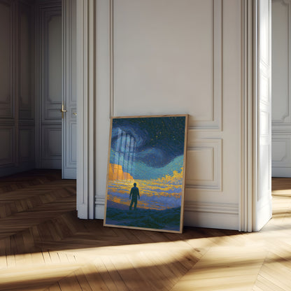 Solitary Dreamer Under Starry Skies Poster