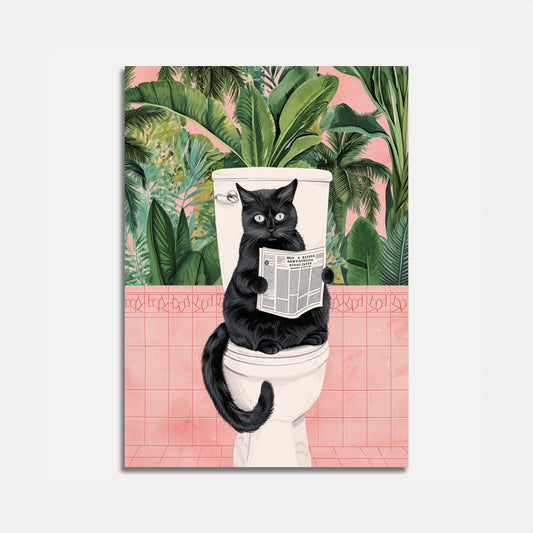 Reading Cat Bathroom Humor Poster