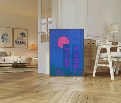 Pôster Neon da Paisagem Lunar da Cidade