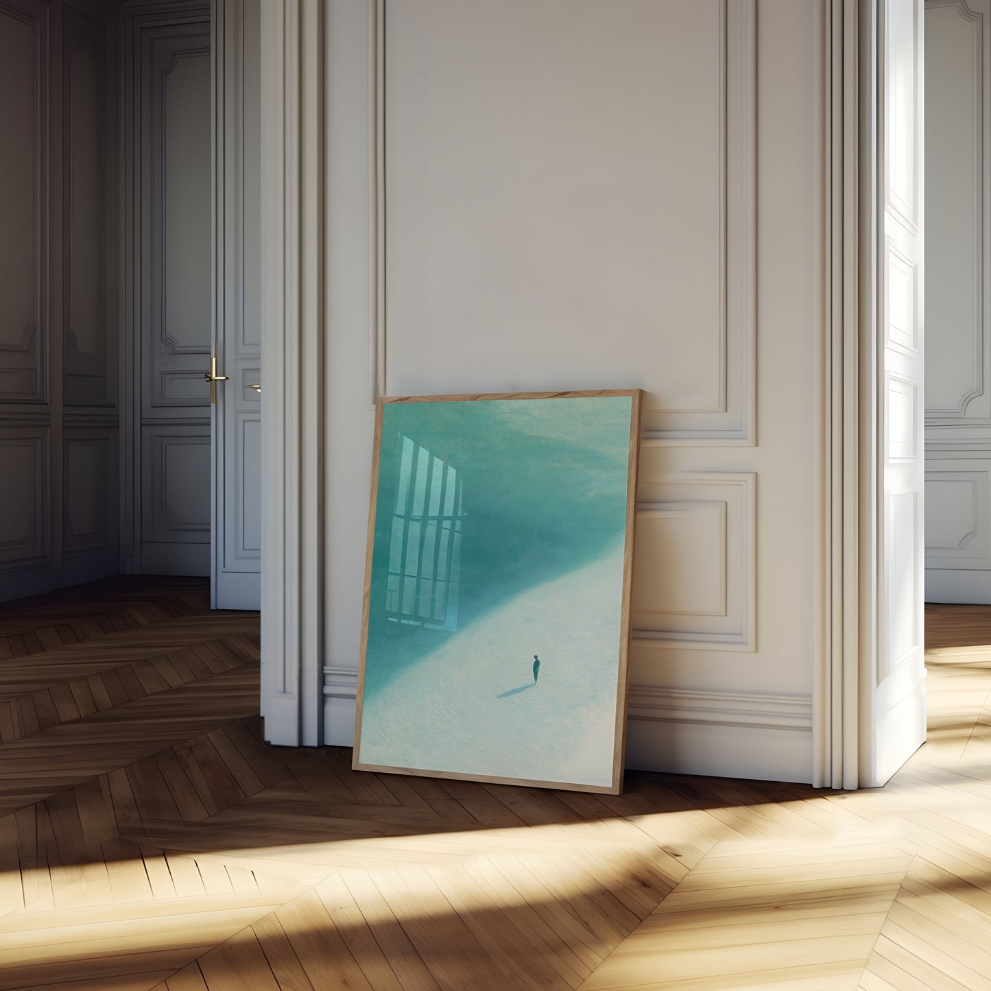 Solitary Figure on Turquoise Beach Poster