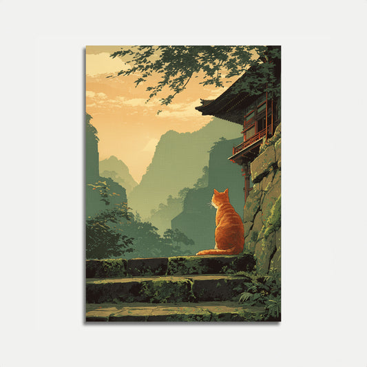 Orange Cat Mountain Temple Poster